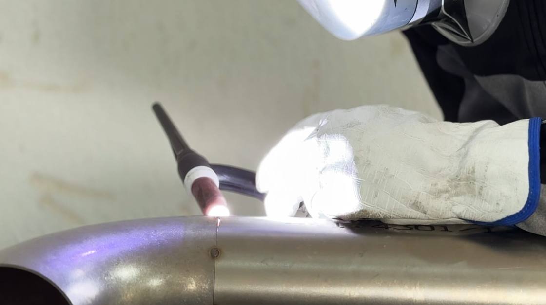 TIG welding on a stainless steel pipe